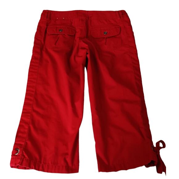 VINTAGE Y2K Pants 10 Cropped Red Cotton Gathered Pockets Ties‎ Kidcore Vacation - Picture 2 of 8